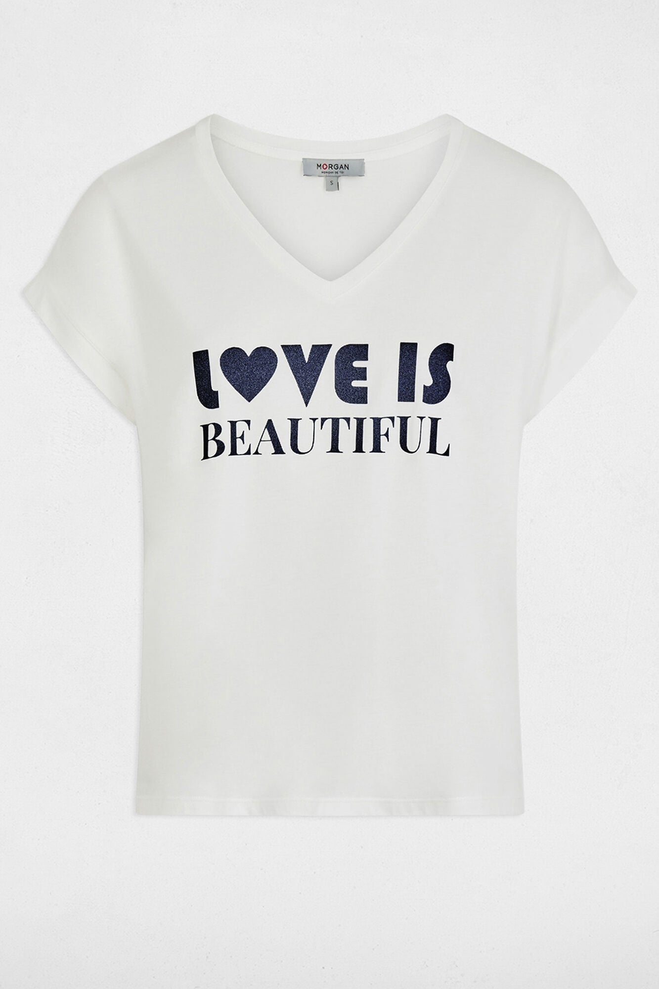 Morgan T-shirt gola em bico manga curta Branco