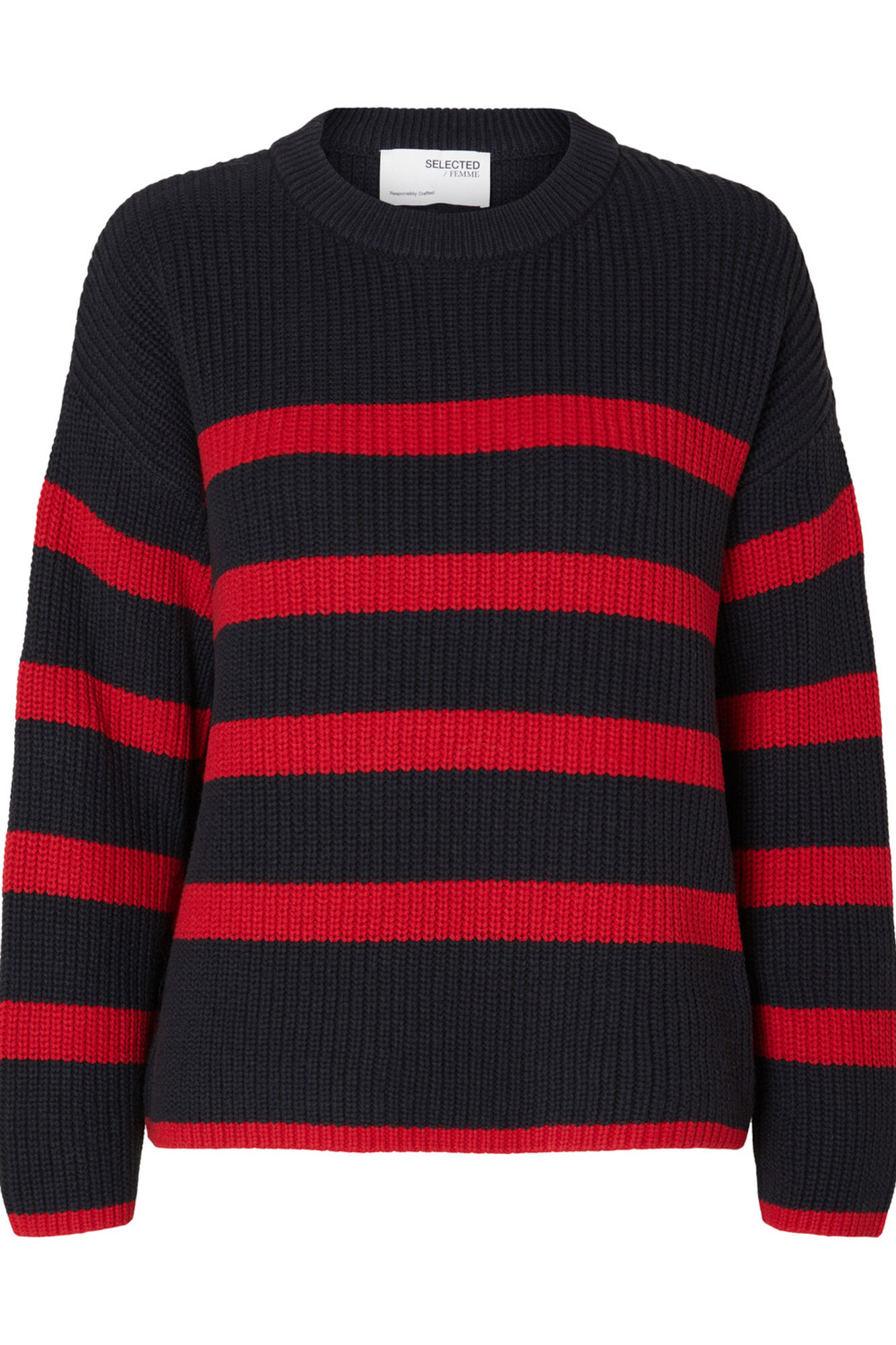 Selected Femme Camisola oversize de riscas e gola redonda. Azul