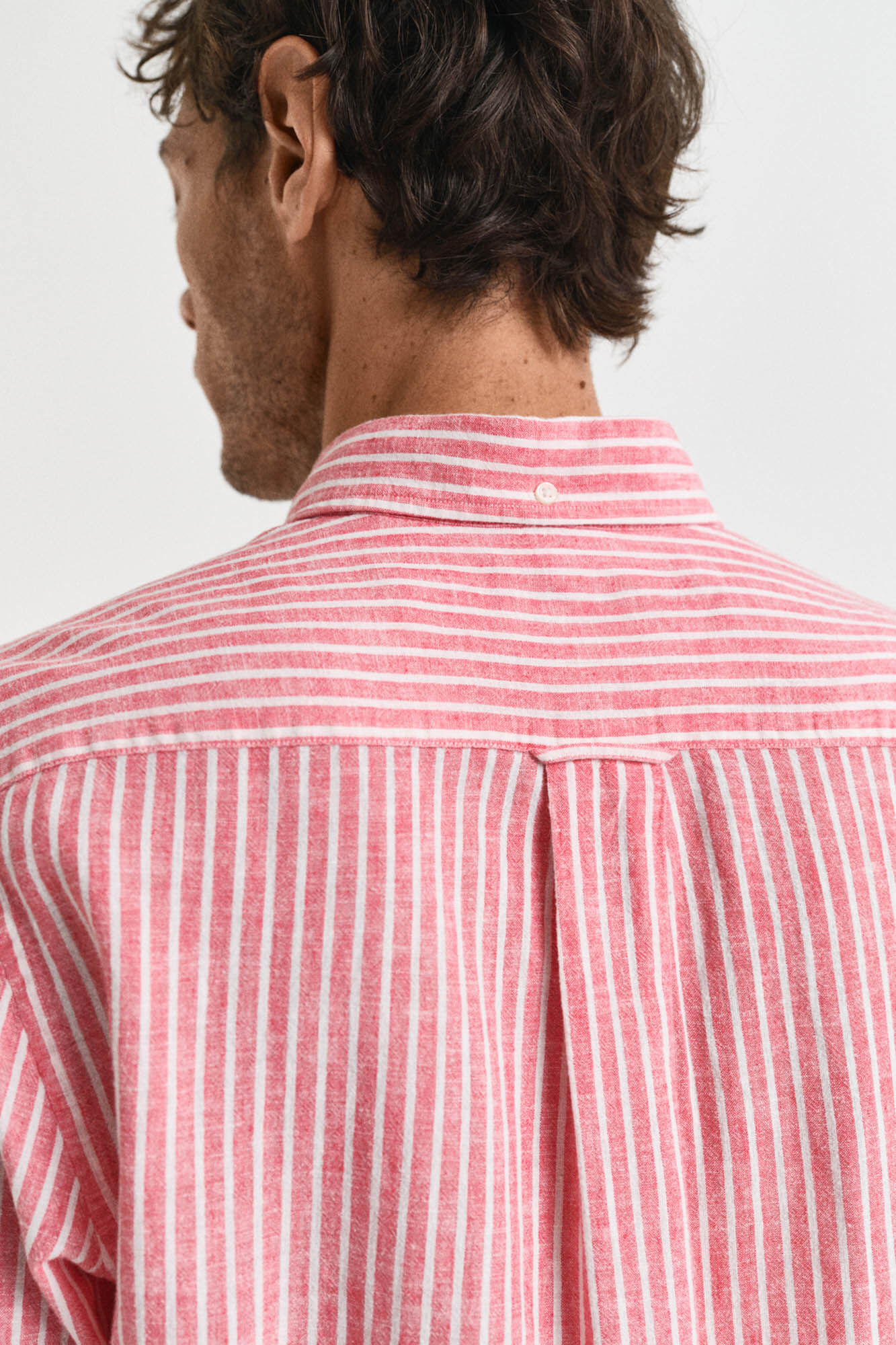 Gant Regular fit linen and cotton striped shirt Coral