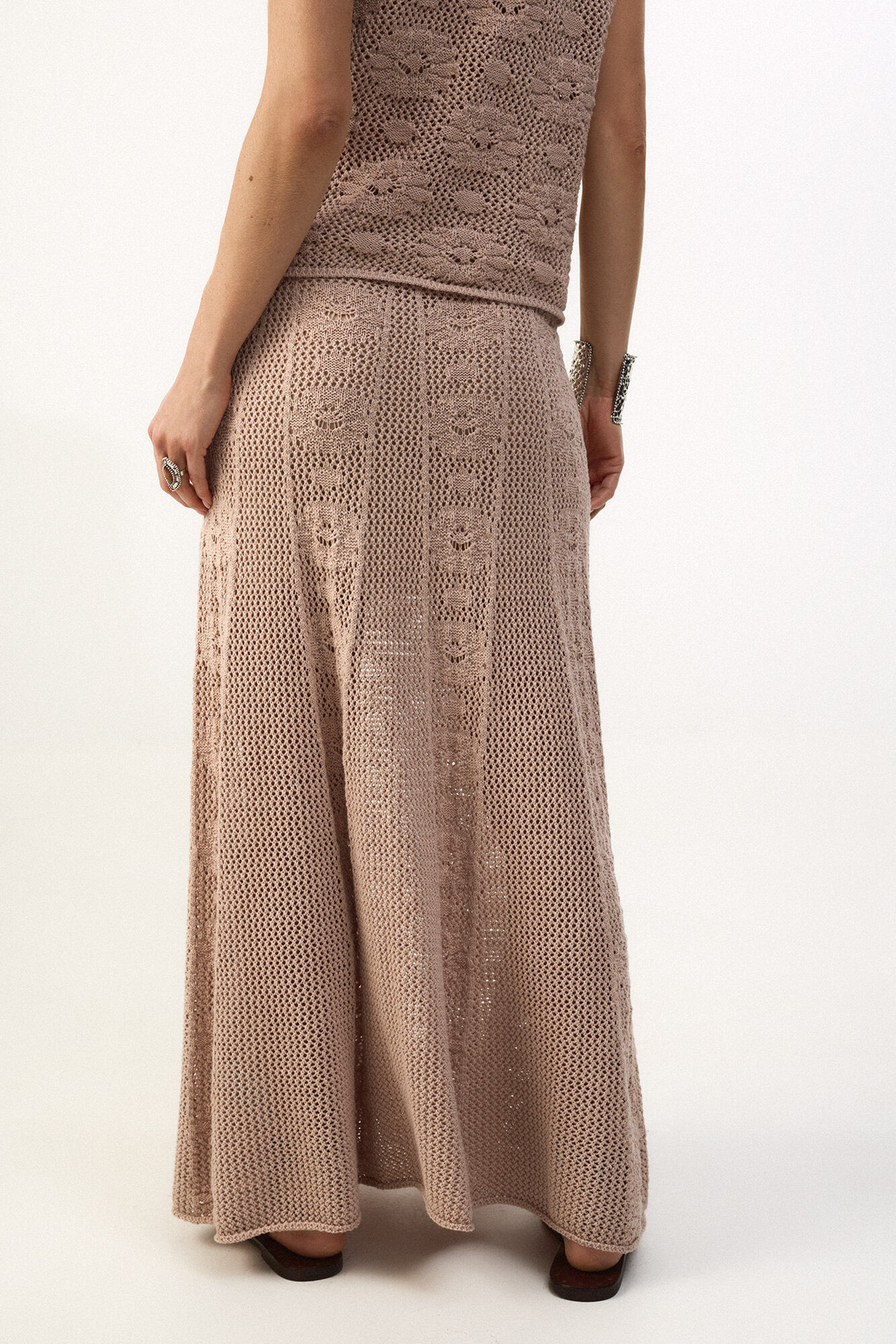 Slowlove Falda midi satinada con encaje Castanho