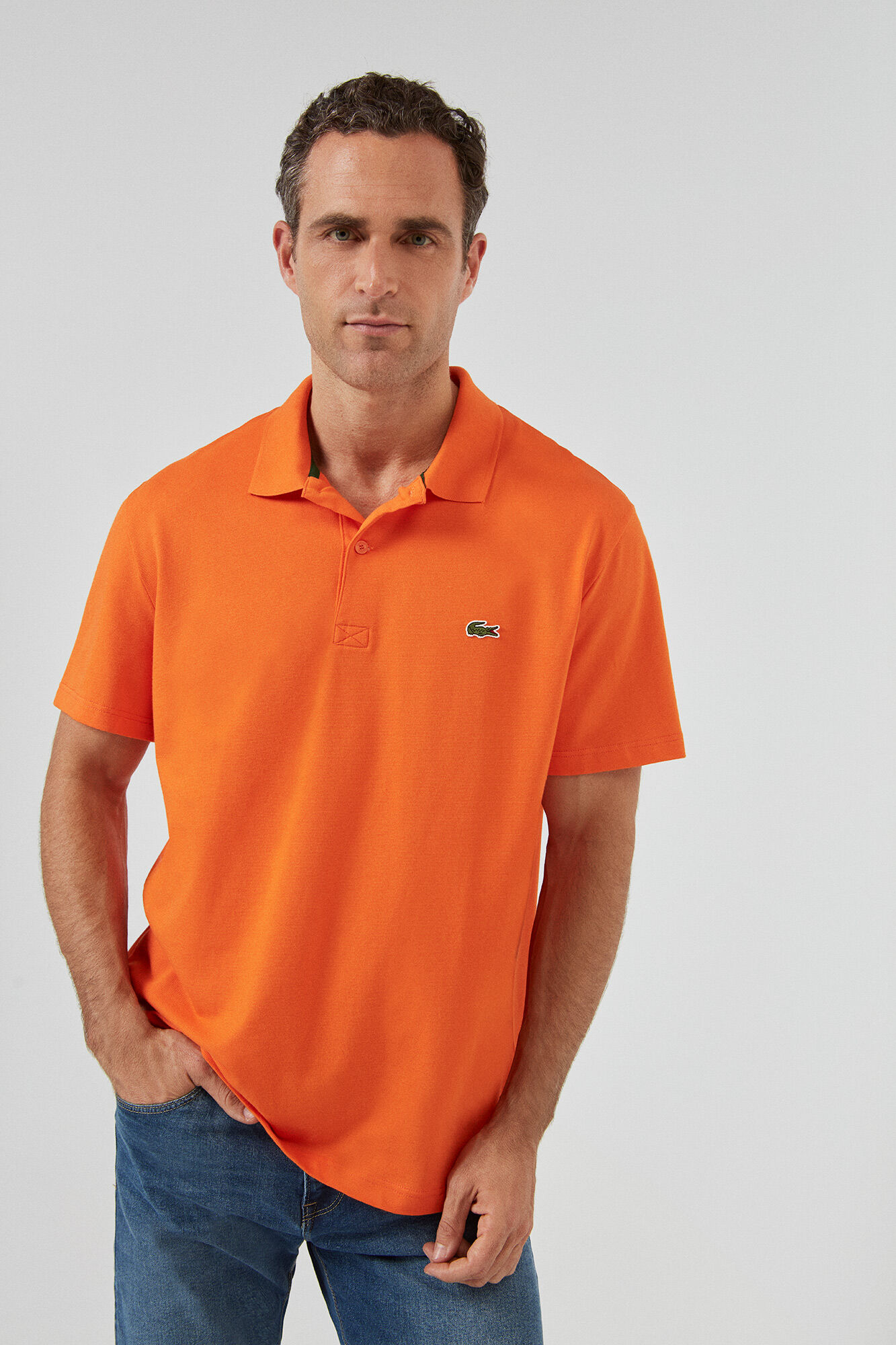 Lacoste Polo shirt with stitched crocodile embroidery Orange