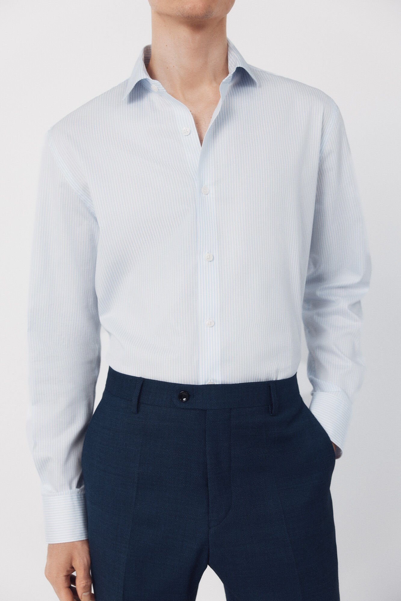 Cortefiel Striped slim fit easy-iron dress shirt Blue