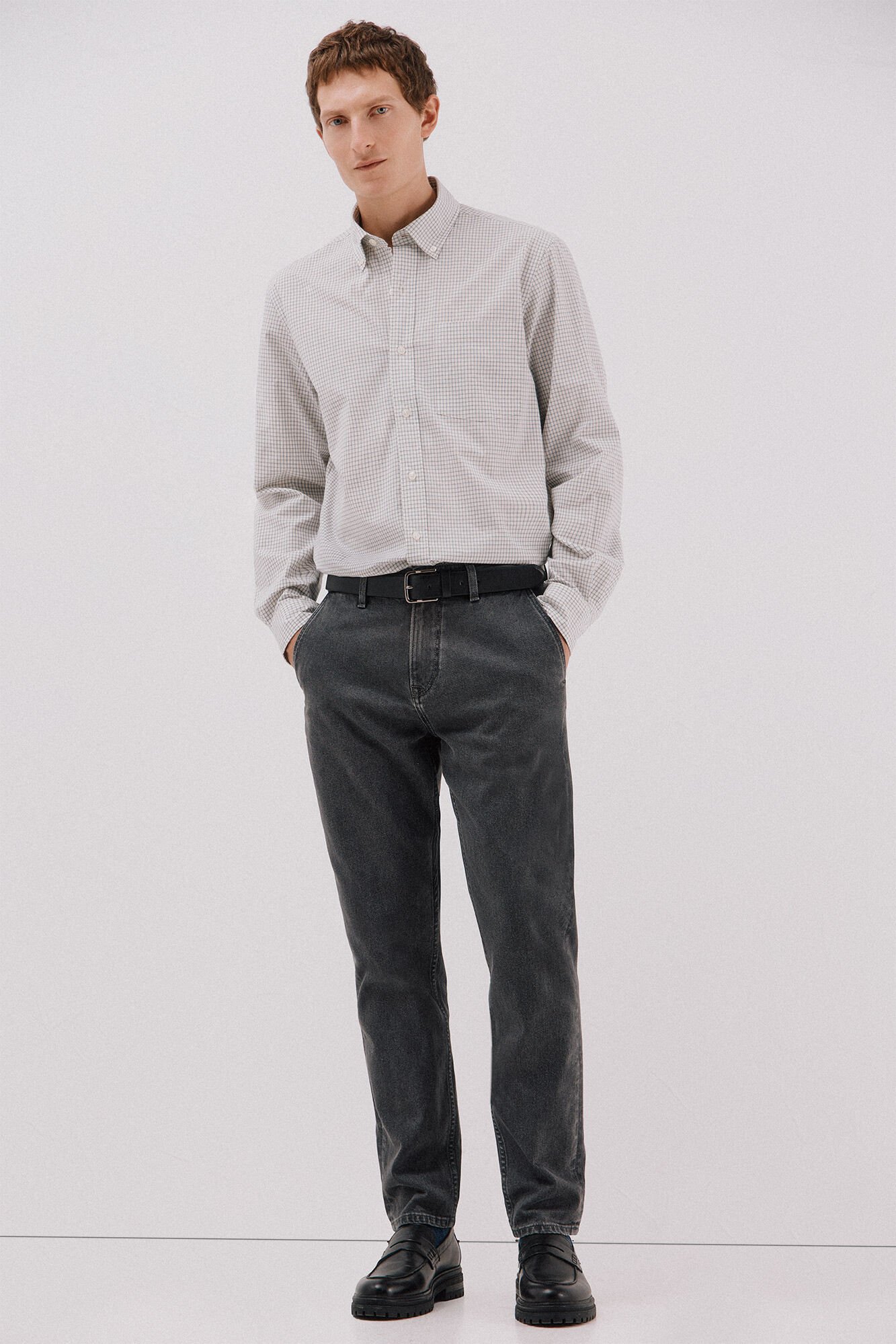 Cortefiel Checked poplin shirt Grey