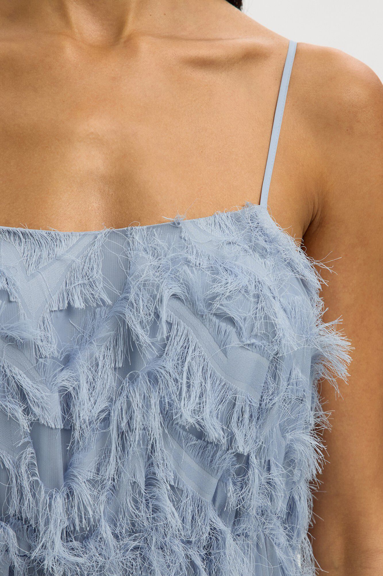 Selected Vestido midi com tecido de franjas Azul