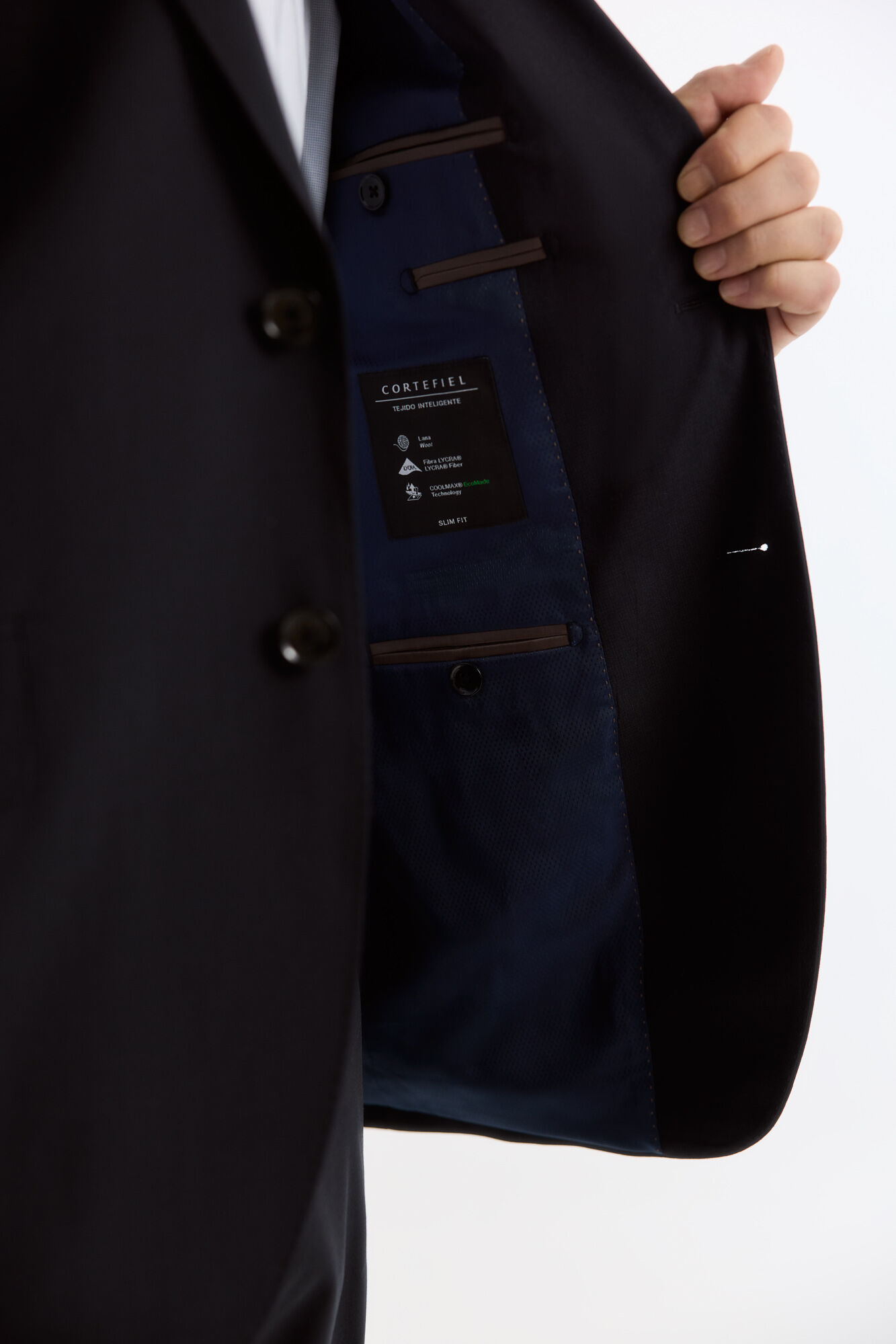 Cortefiel Navy slim fit smart fabric plaid blazer Navy