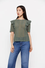 Cortefiel Jersey-knit top with lace Brown