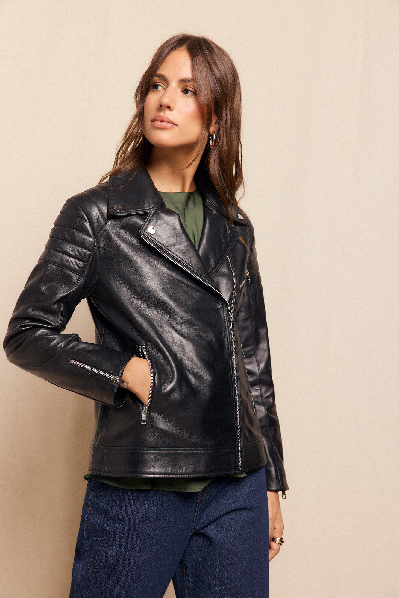 Slowlove Jaqueta biker em napa com acolchoamento nos ombros Preto