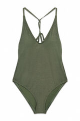 Cortefiel Shiny fabric shaping swimsuit Kaki