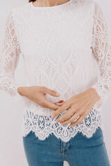 Cortefiel long sleeve guipure top White