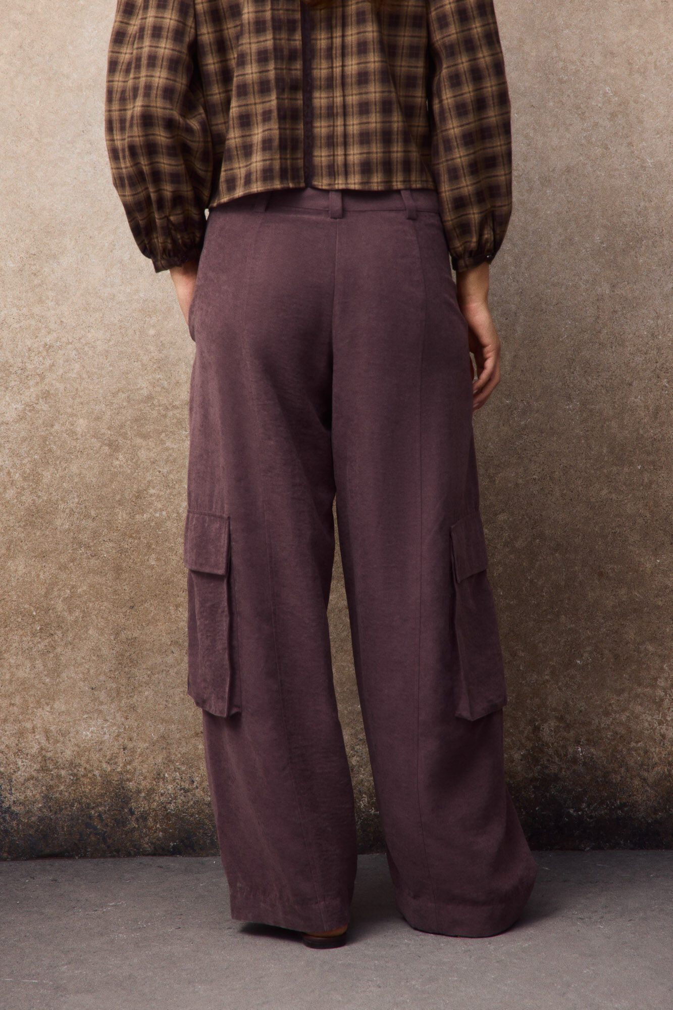 Slowlove Satin-finish cargo trousers Dark brown