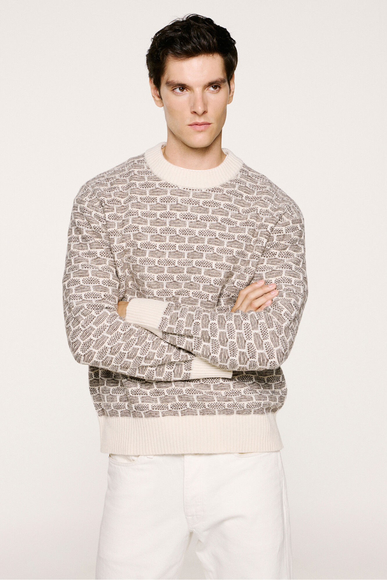 Selected Wool crew neck jumper  Printed beige