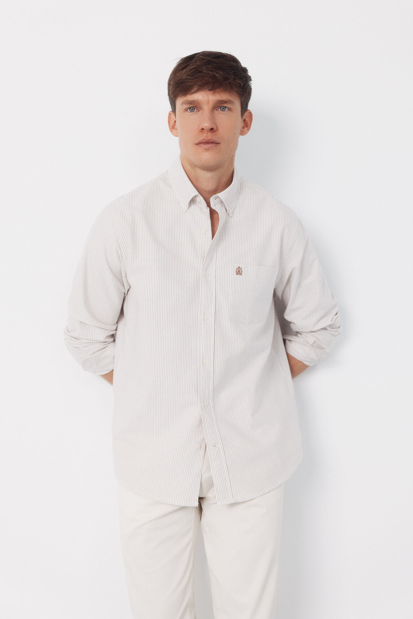 Cortefiel Candle stripe oxford shirt Ivory