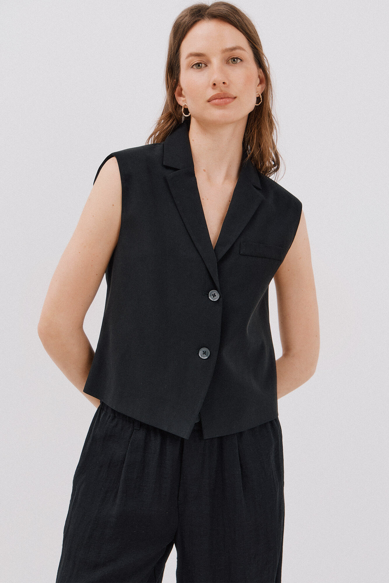 Cortefiel Lapel collar waistcoat Black