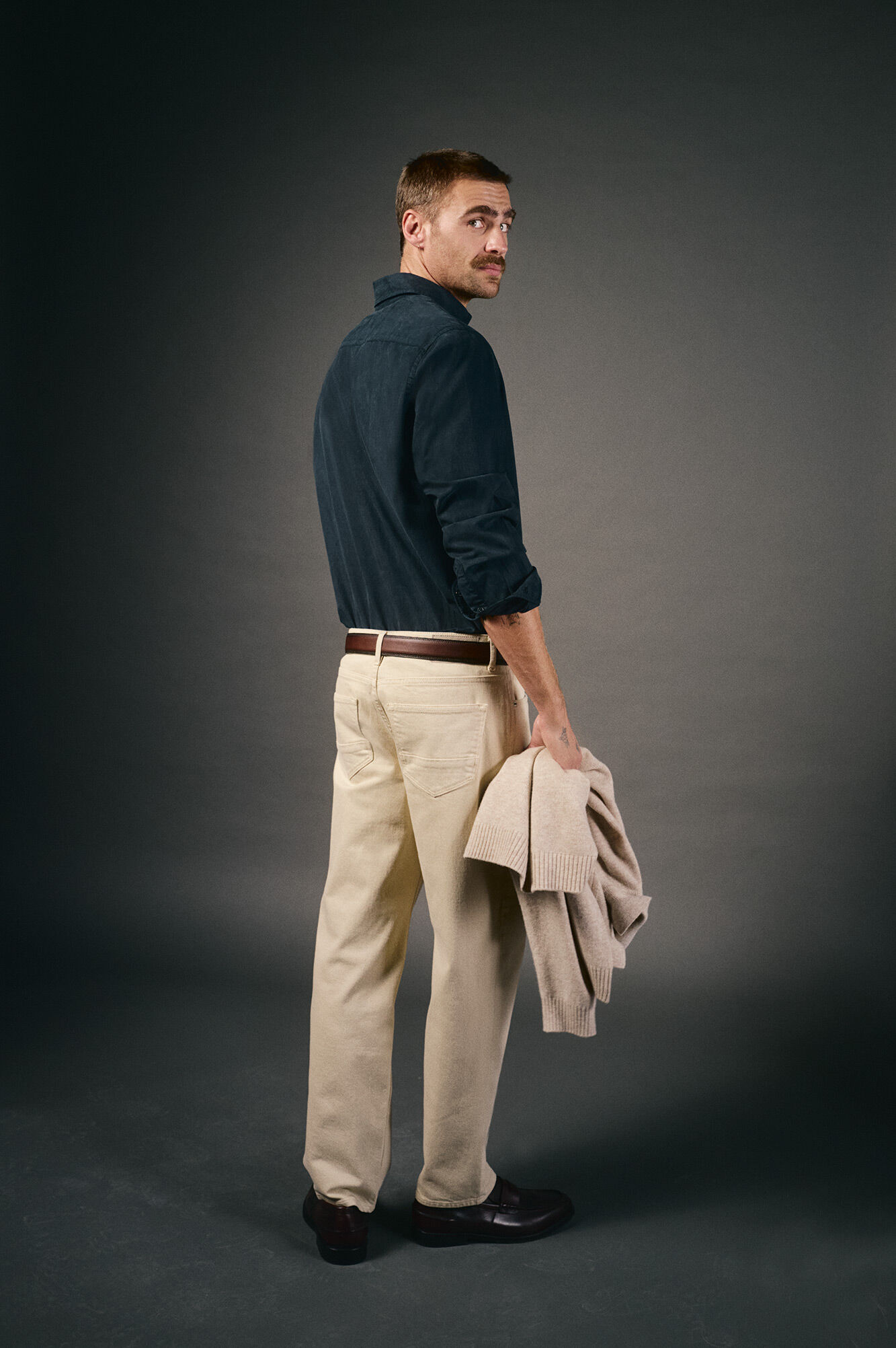 OOTO Plain twill tencel cotton shirt Navy