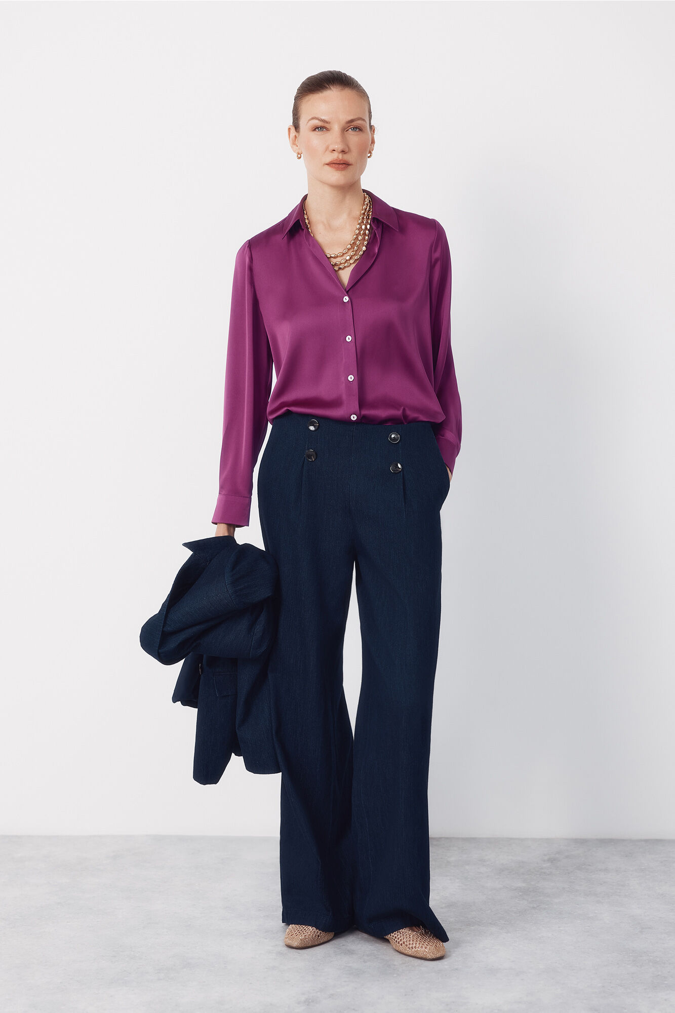 Cortefiel Satin-finish shirt Purple