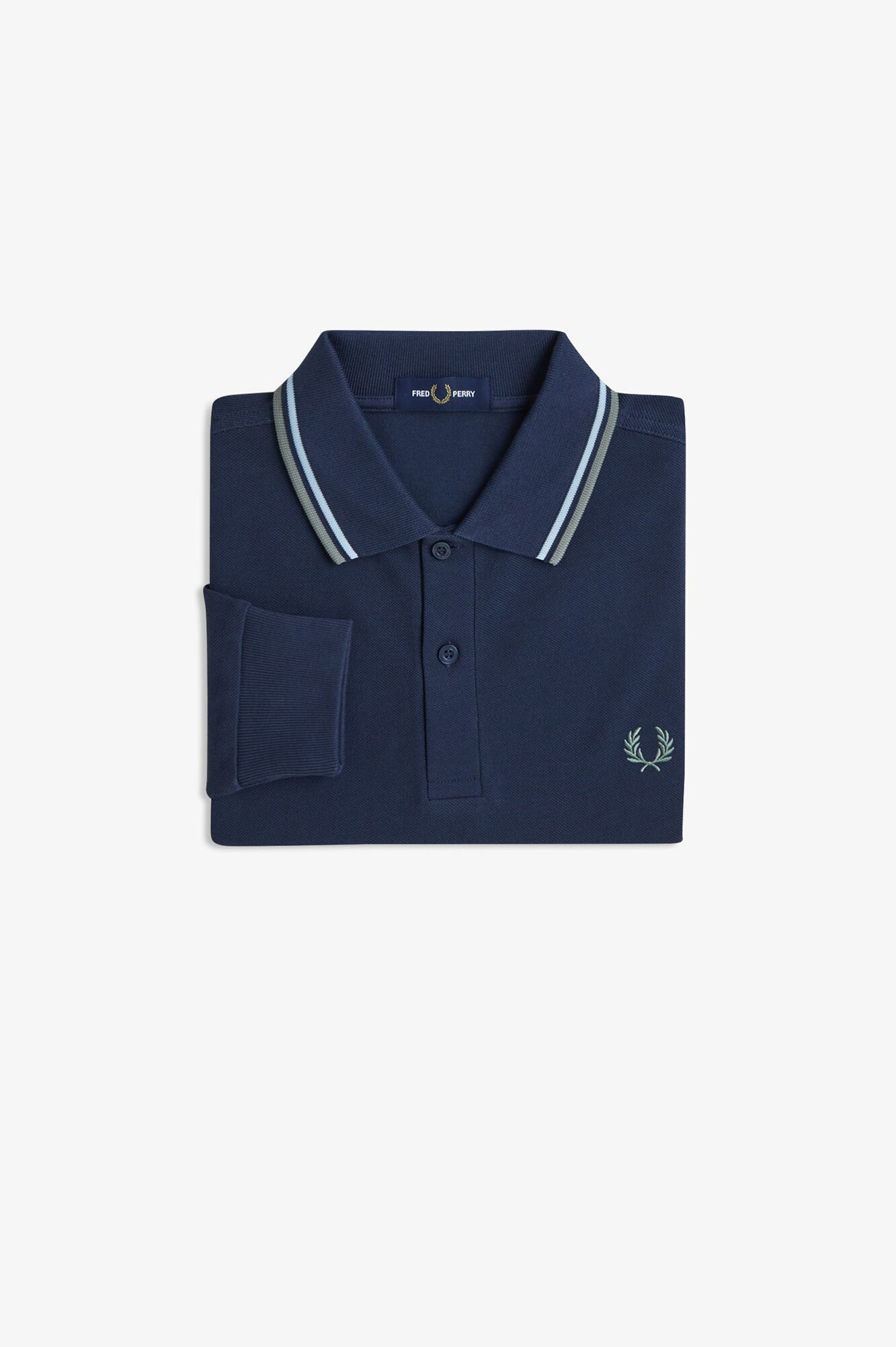 Fred Perry Polo piqu&eacute; de manga comprida masculina Azul