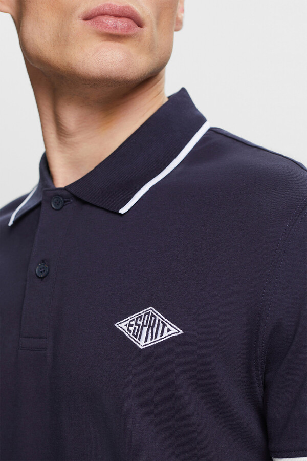 Cortefiel Plain slim fit short-sleeved cotton polo shirt Navy