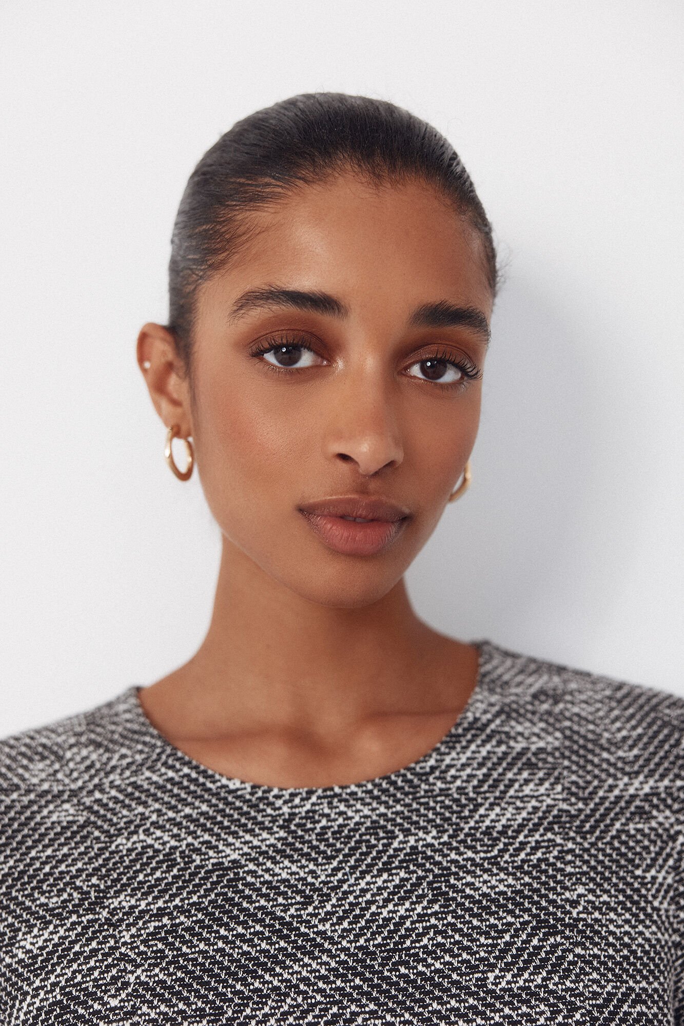 Cortefiel Short tweed dress Printed white