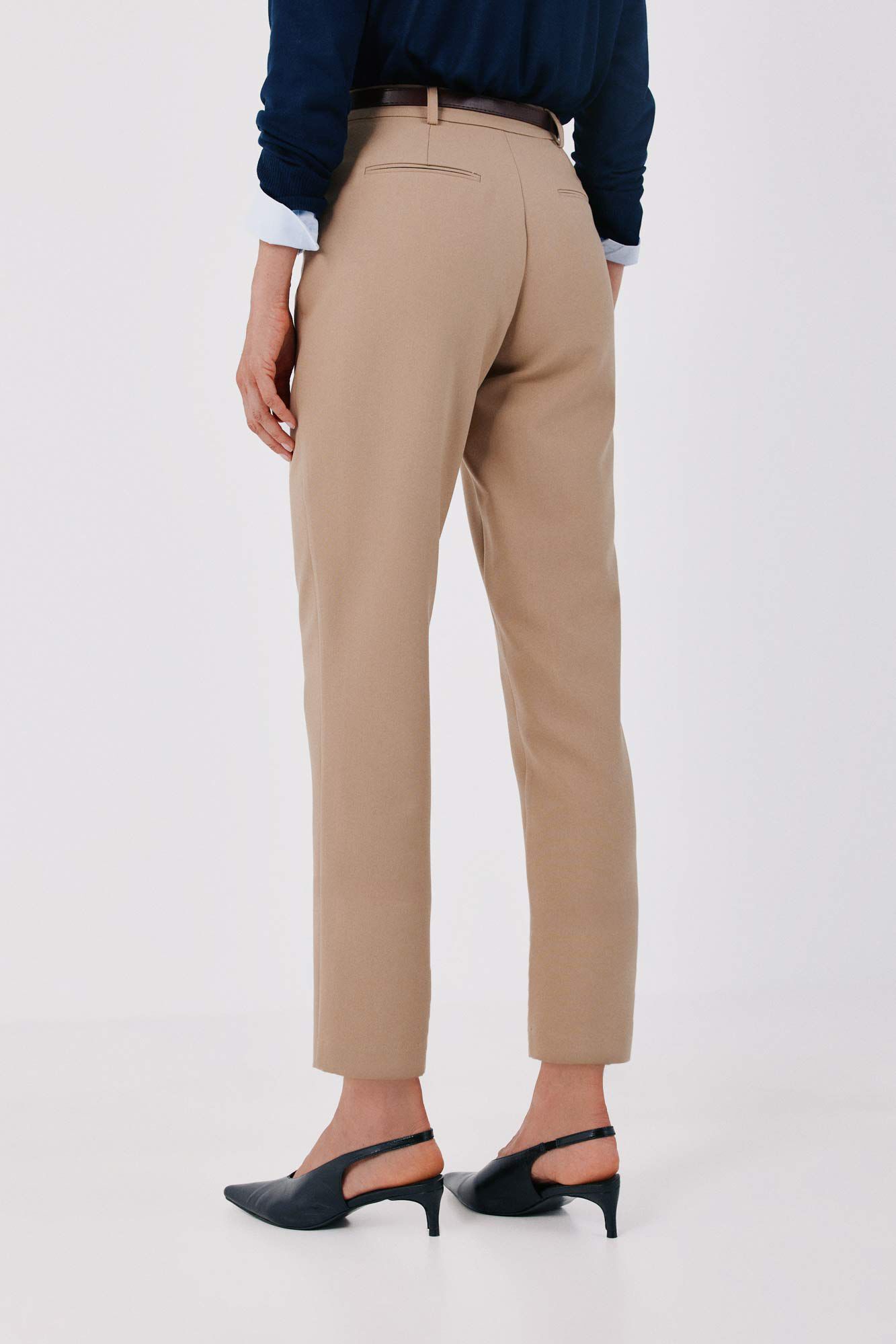 Cortefiel Women's tailored trousers with belt Beige