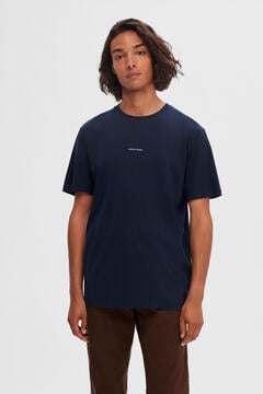 Cortefiel Camiseta de manga corta con logo 100% algodón orgánico Azul marino