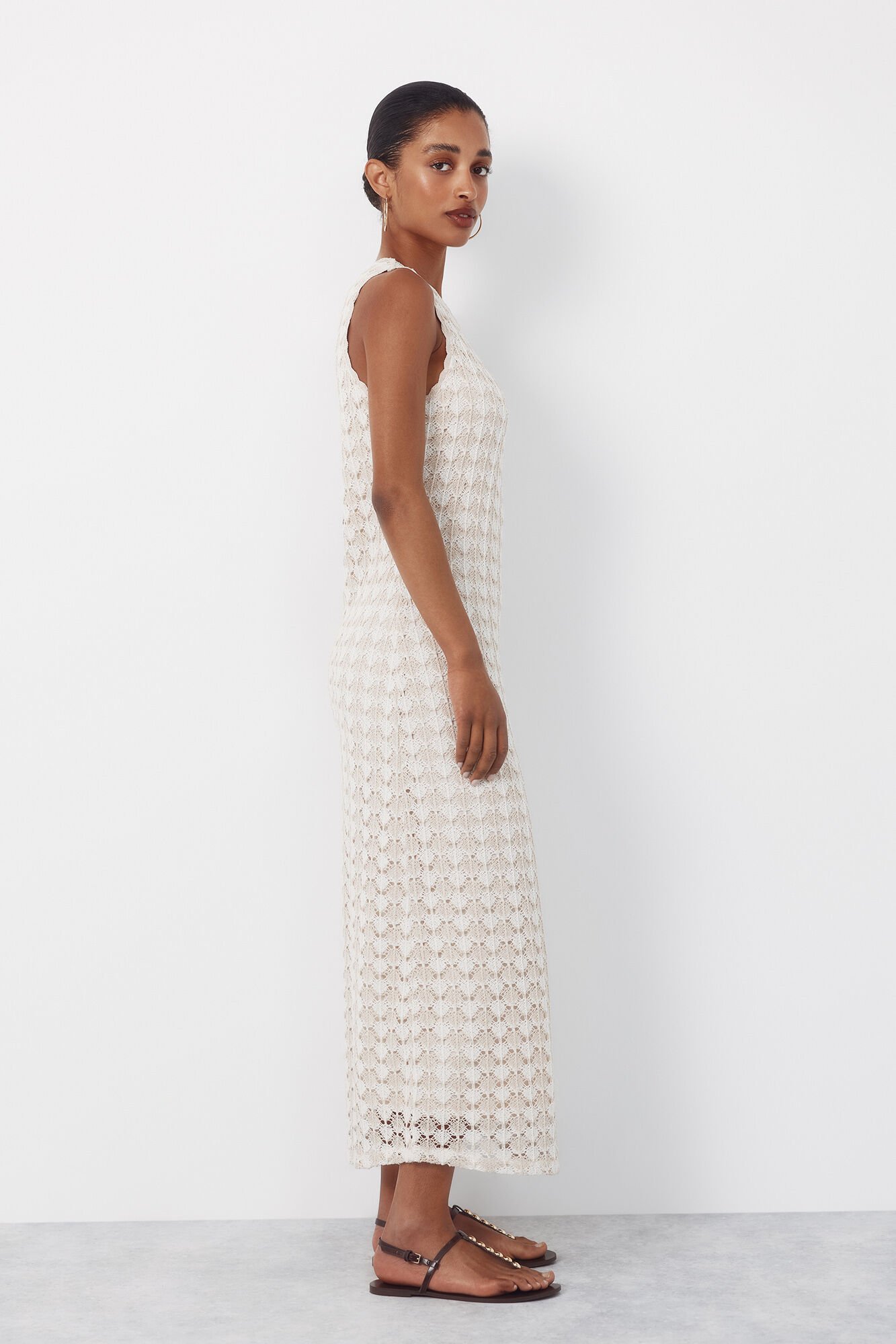 Cortefiel Rustic structured dress Ivory