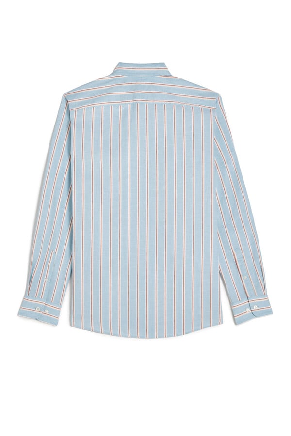 Cortefiel Camisa rayas algodón lino manga larga Turquesa