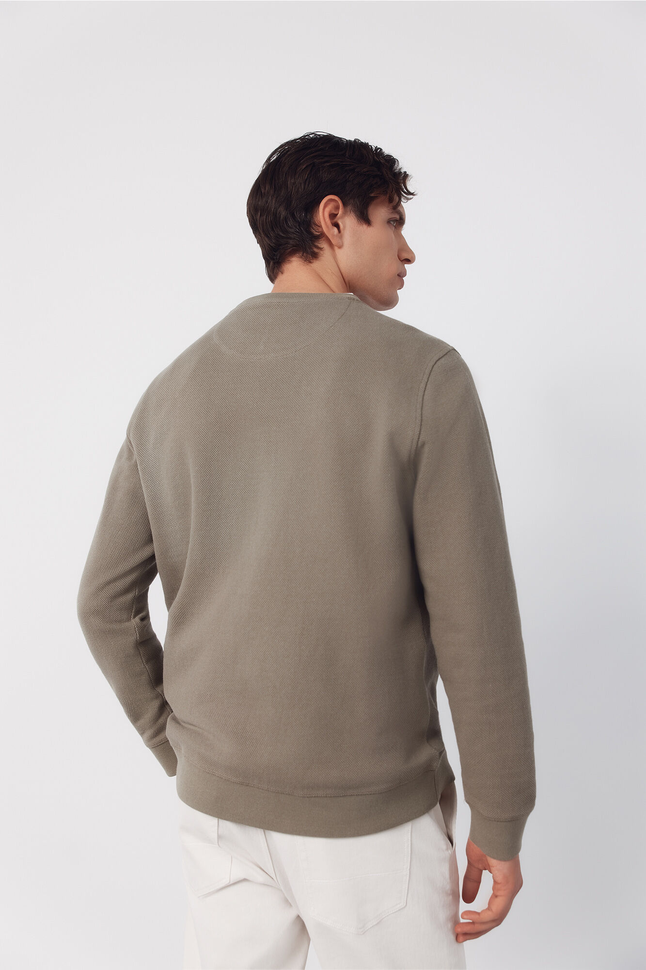Cortefiel Textured crew neck sweatshirt Kaki