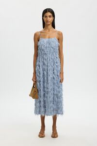 Selected Vestido midi com tecido de franjas