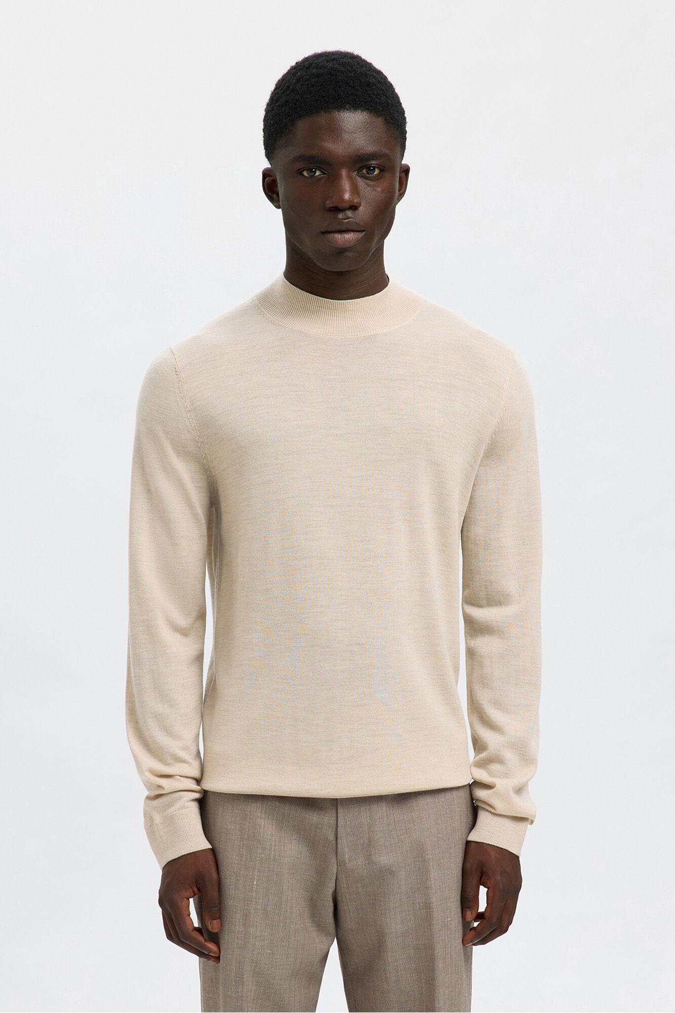 Selected Camisola de gola falsa 100% l&atilde; merino. Tostado