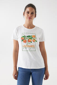 Cortefiel Orange print T-shirt Beige