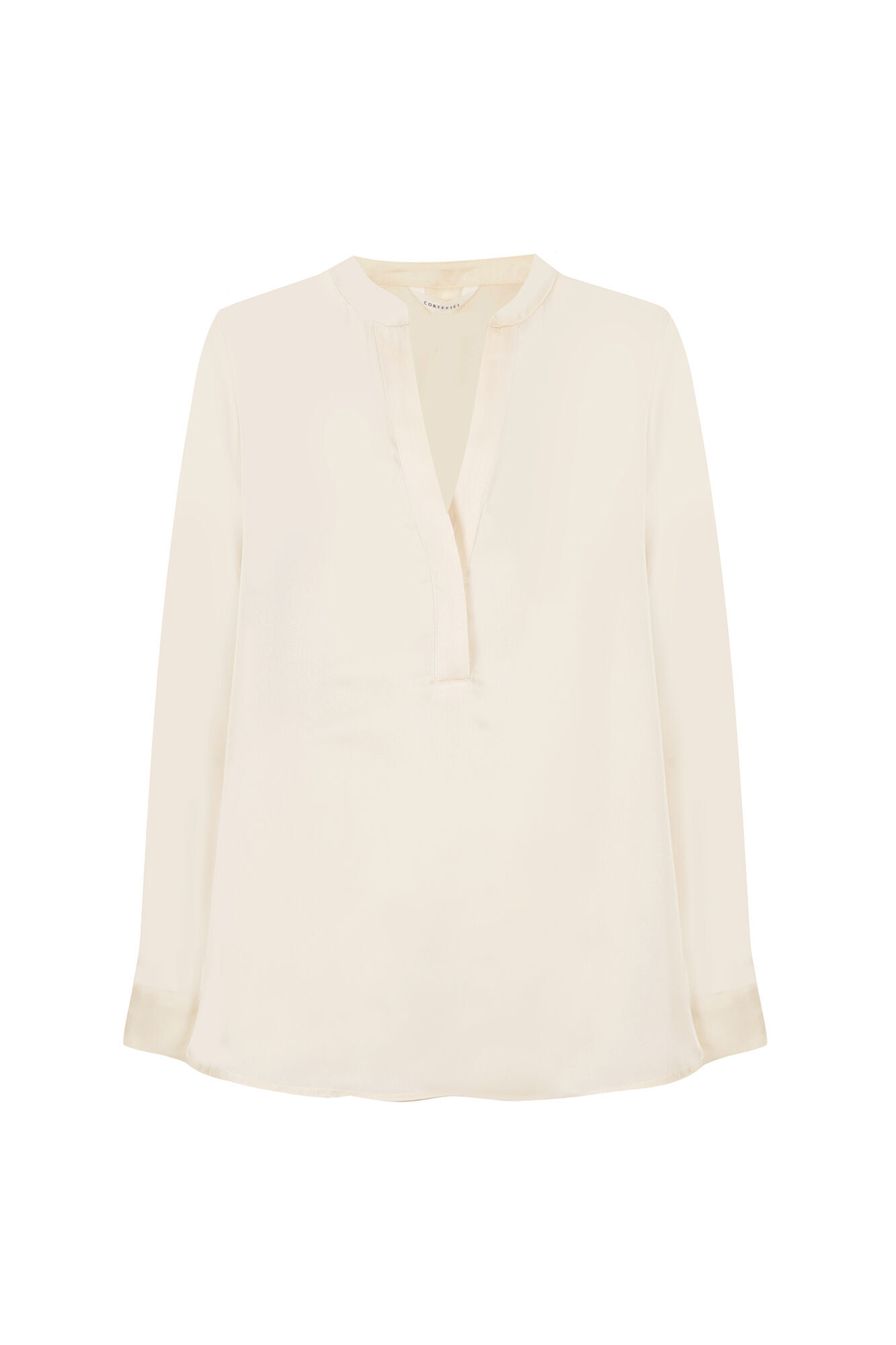 Cortefiel Satin-finish polo shirt blouse Ivory
