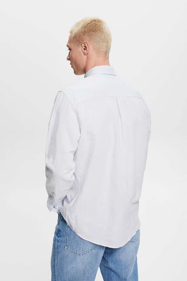 Cortefiel Camisa básica regular fit con lino Azul Claro