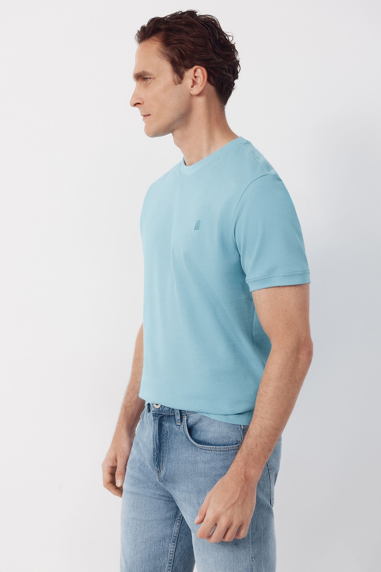 Cortefiel Piqu&eacute; basic T-shirt Turquoise