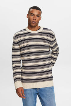 Cortefiel Striped cotton jersey-knit jumper Printed white