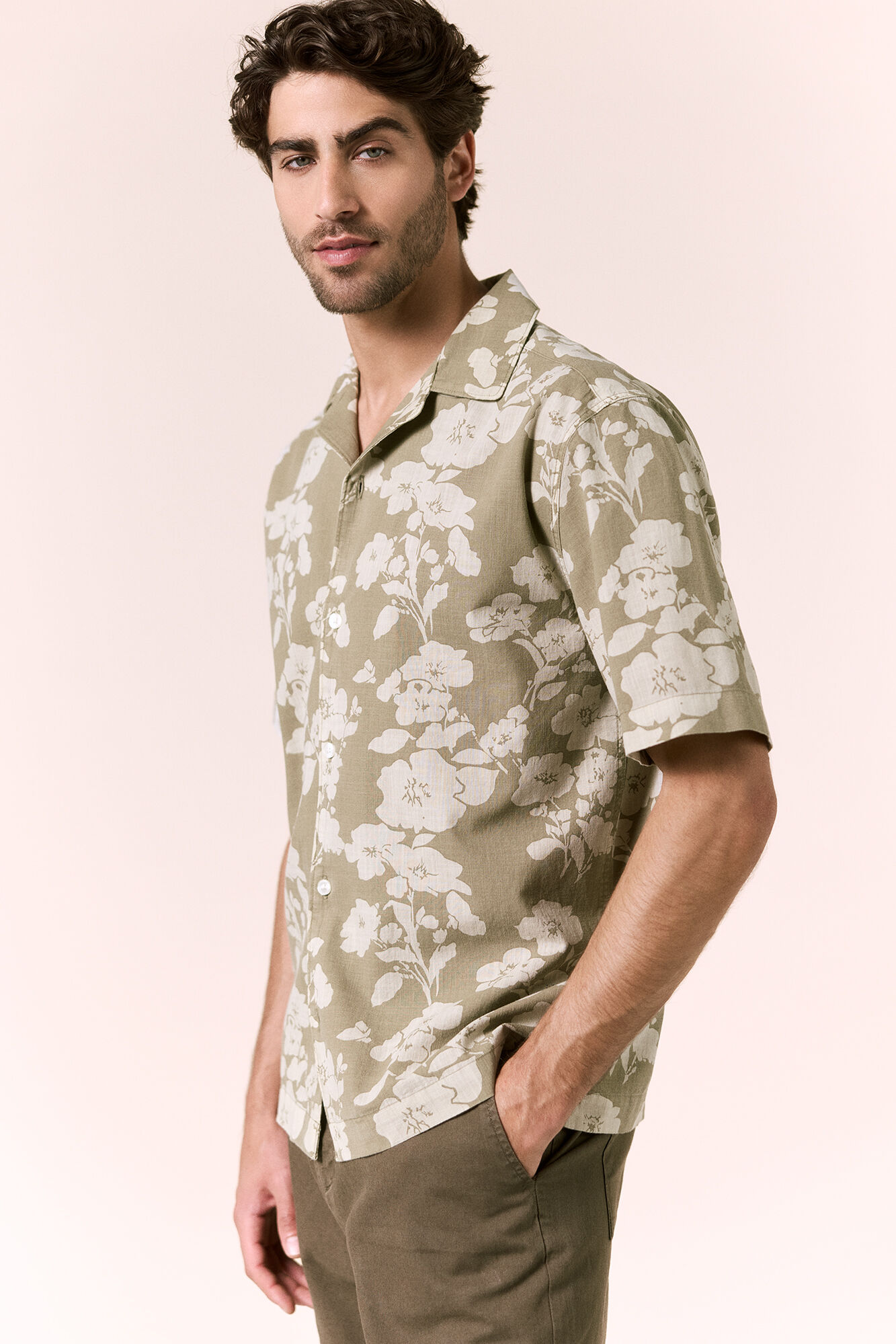 OOTO Printed cotton short sleeve shirt Kaki