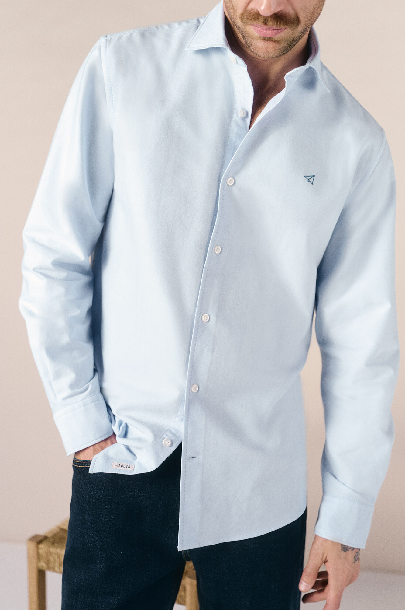 OOTO Camisa oxford lisa de manga comprida Azul