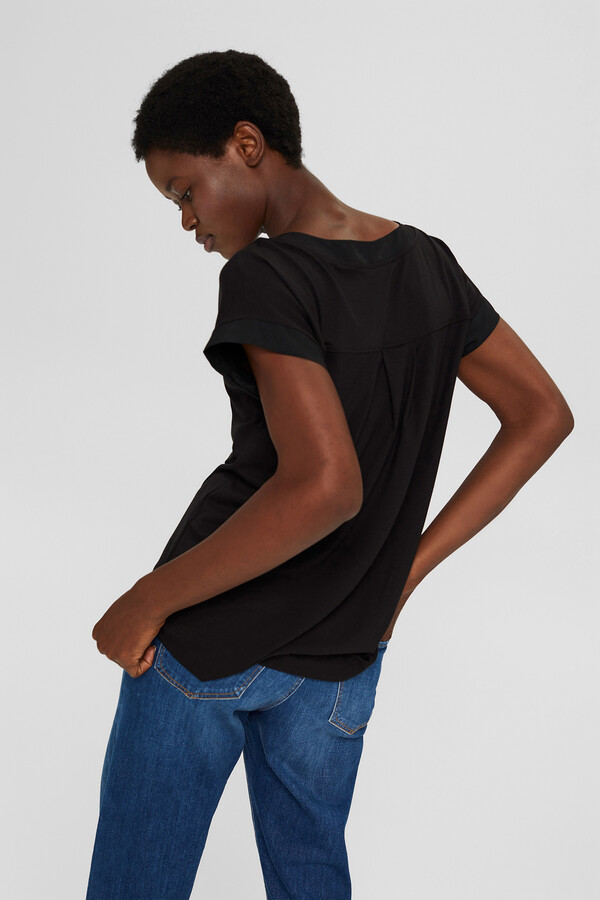Cortefiel Camiseta con lyocell cuello a contraste Negro