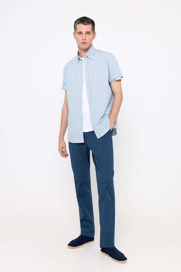 Cortefiel Checked short-sleeved Coolmax shirt Blue