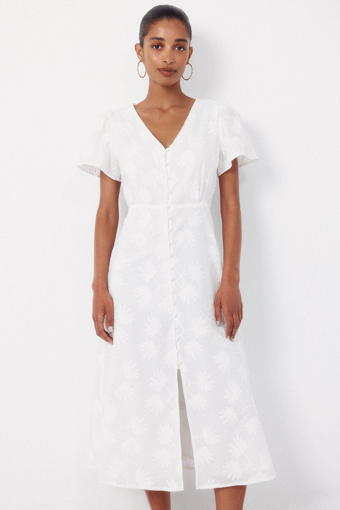 Cortefiel Embroidered dress White
