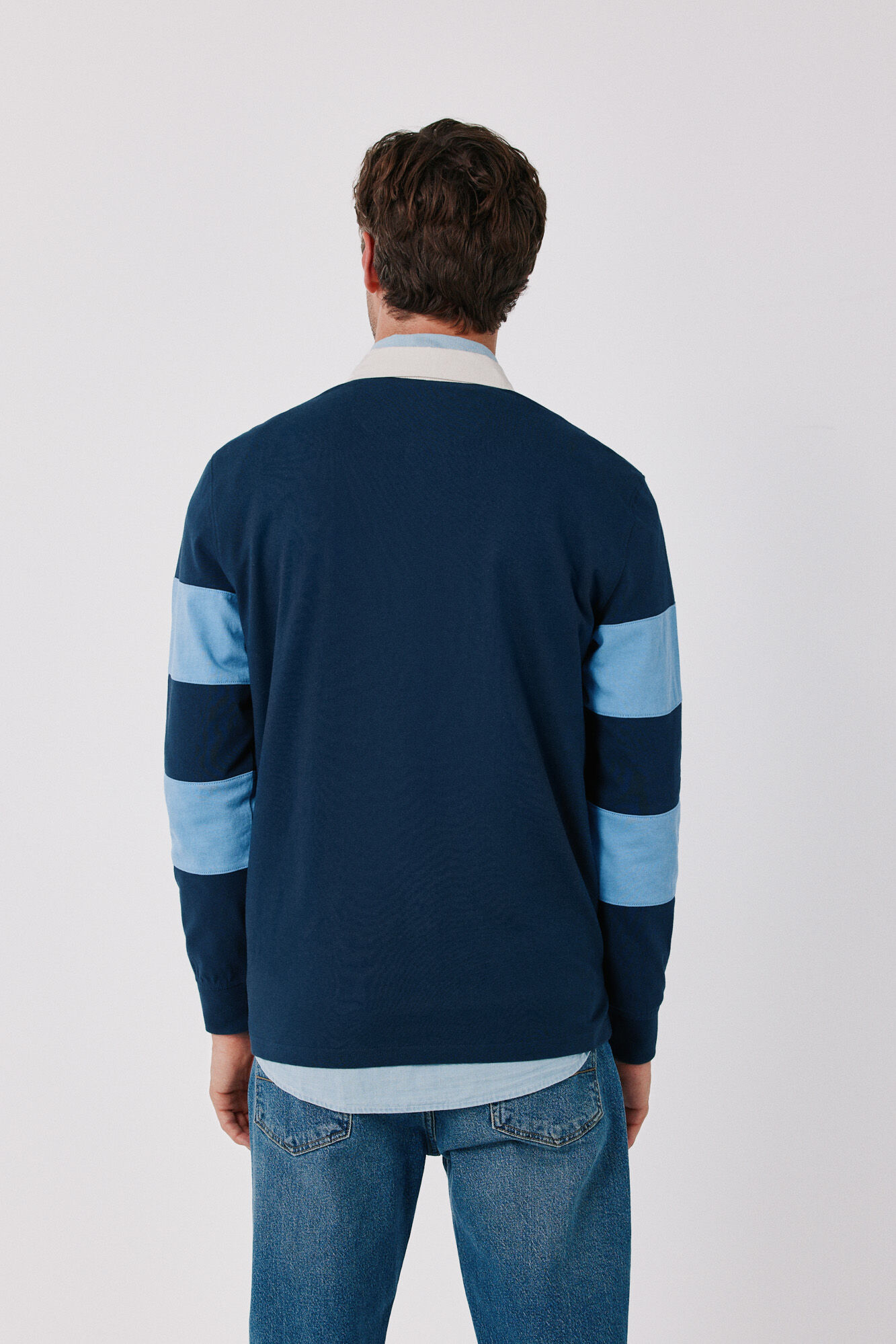 Cortefiel Striped rugby polo shirt Navy