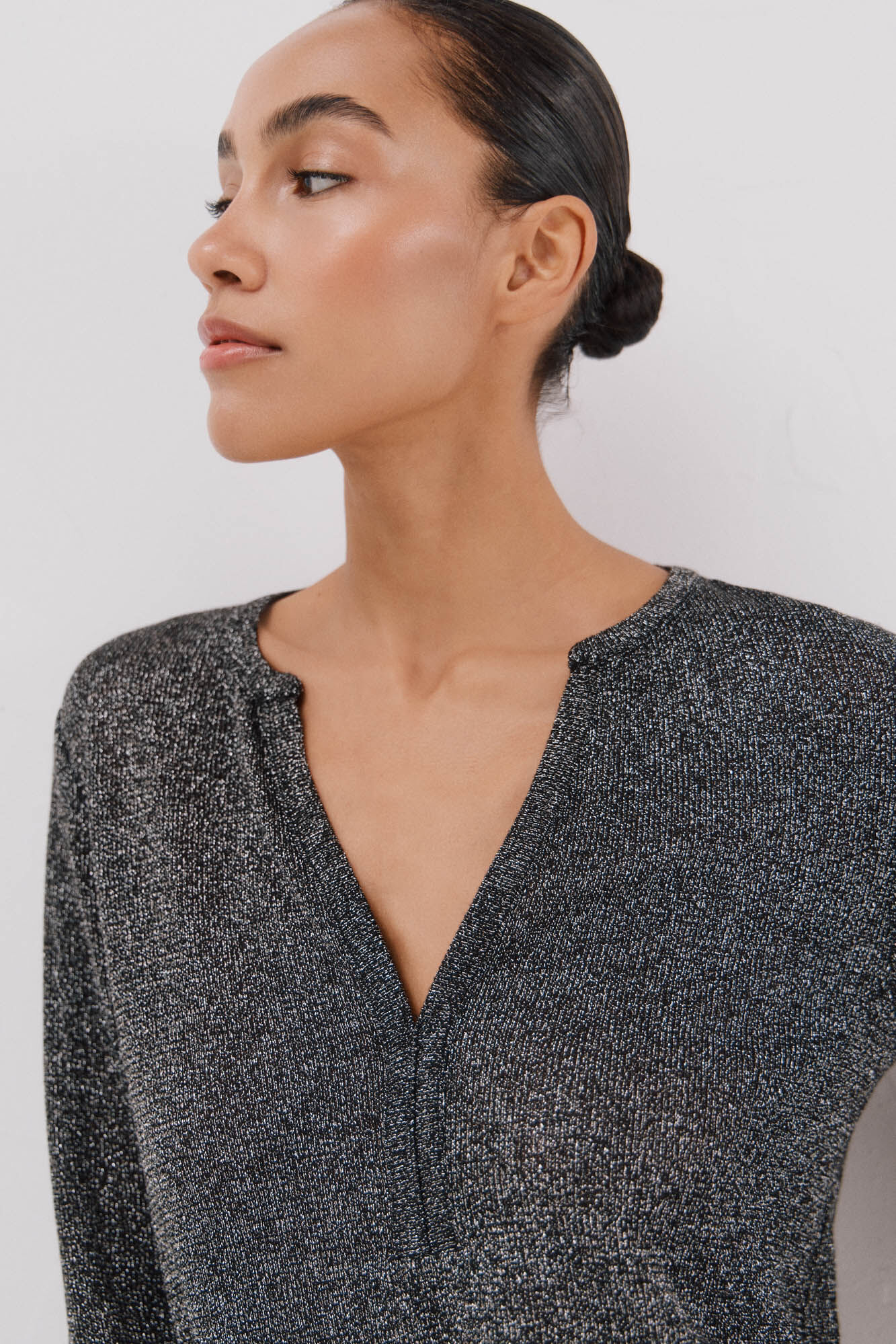 Cortefiel Camiseta lurex cuello mao Gris