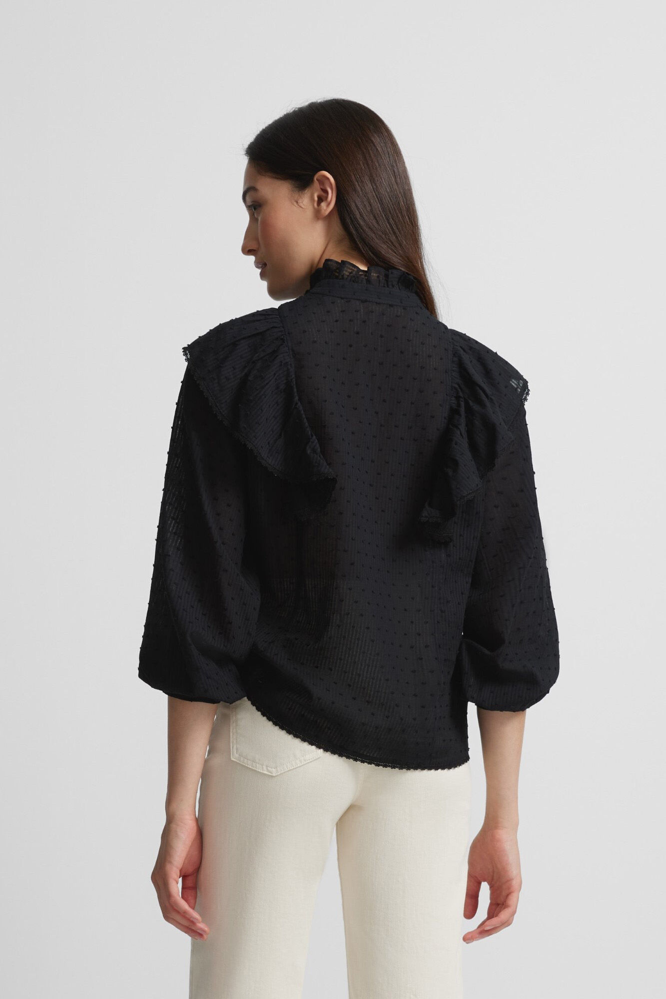 Silbon Blusa bordada volante Negro