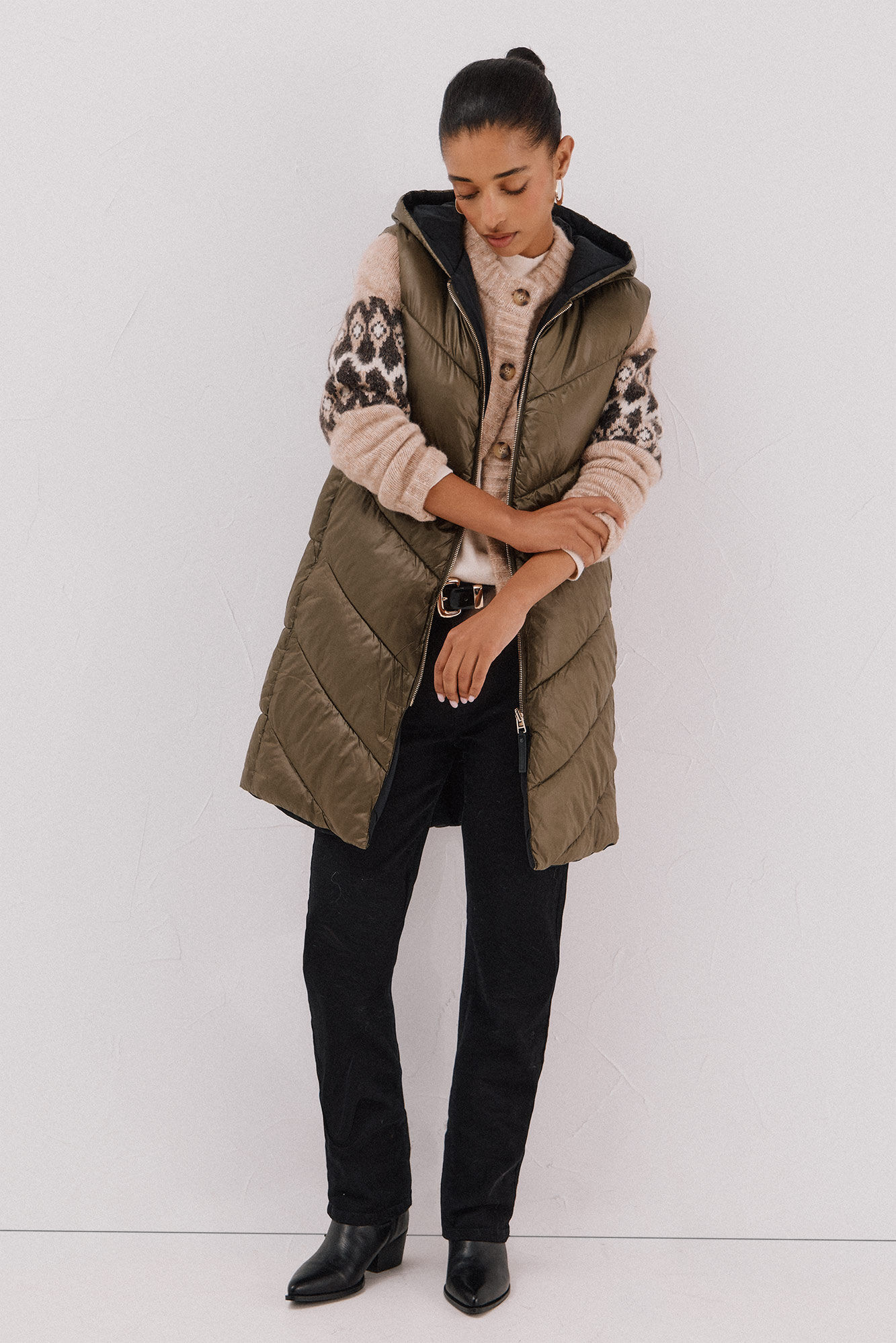 Cortefiel Long reversible gilet Kaki