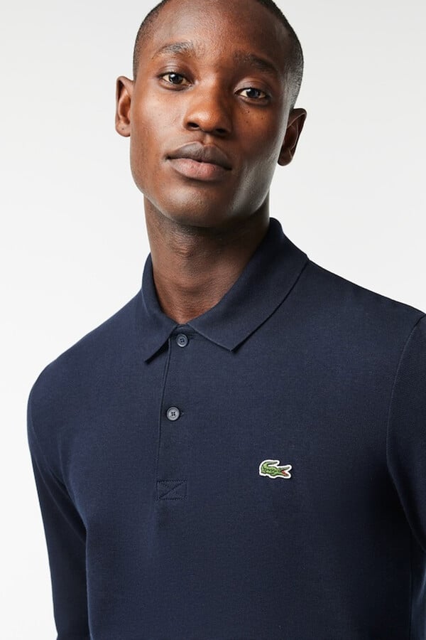 Cortefiel Regular Fit Long Sleeve Polyester Cotton Polo Shirt Navy