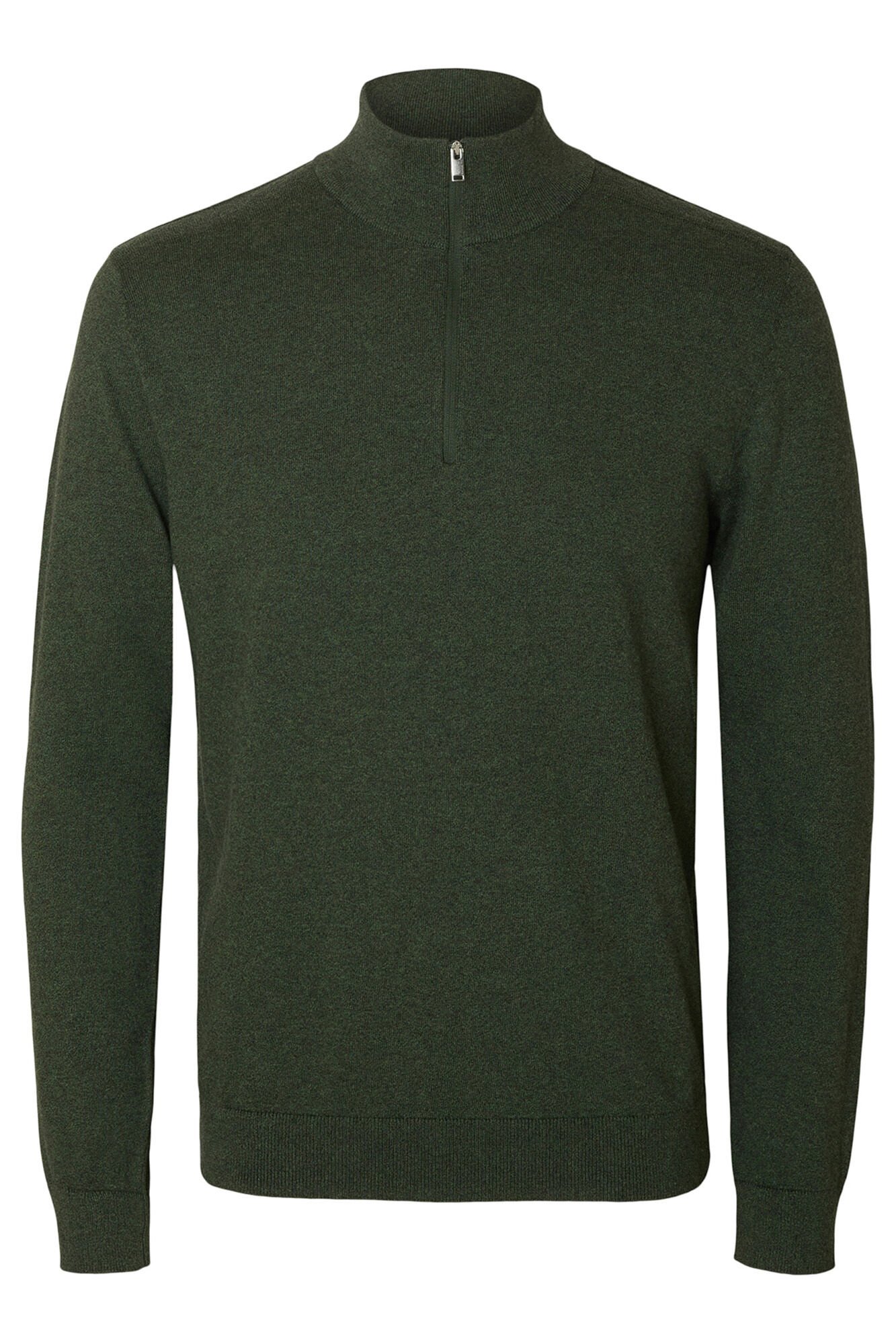 Selected Malha 100% camisola com meia fecho-&eacute;clair . Verde