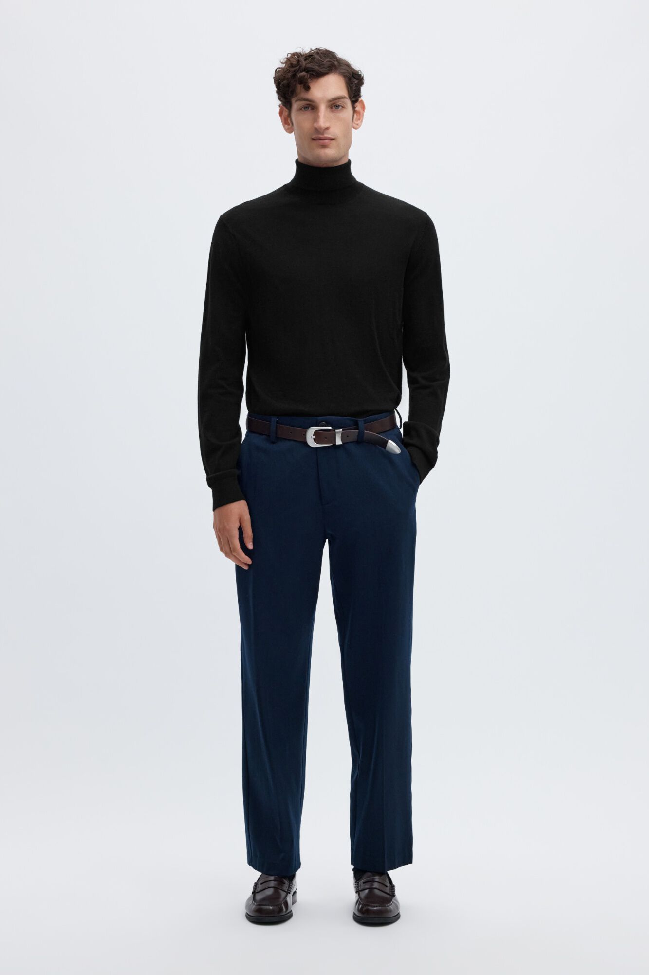 Selected Camisola gola alta 100% l&atilde; merino Preto