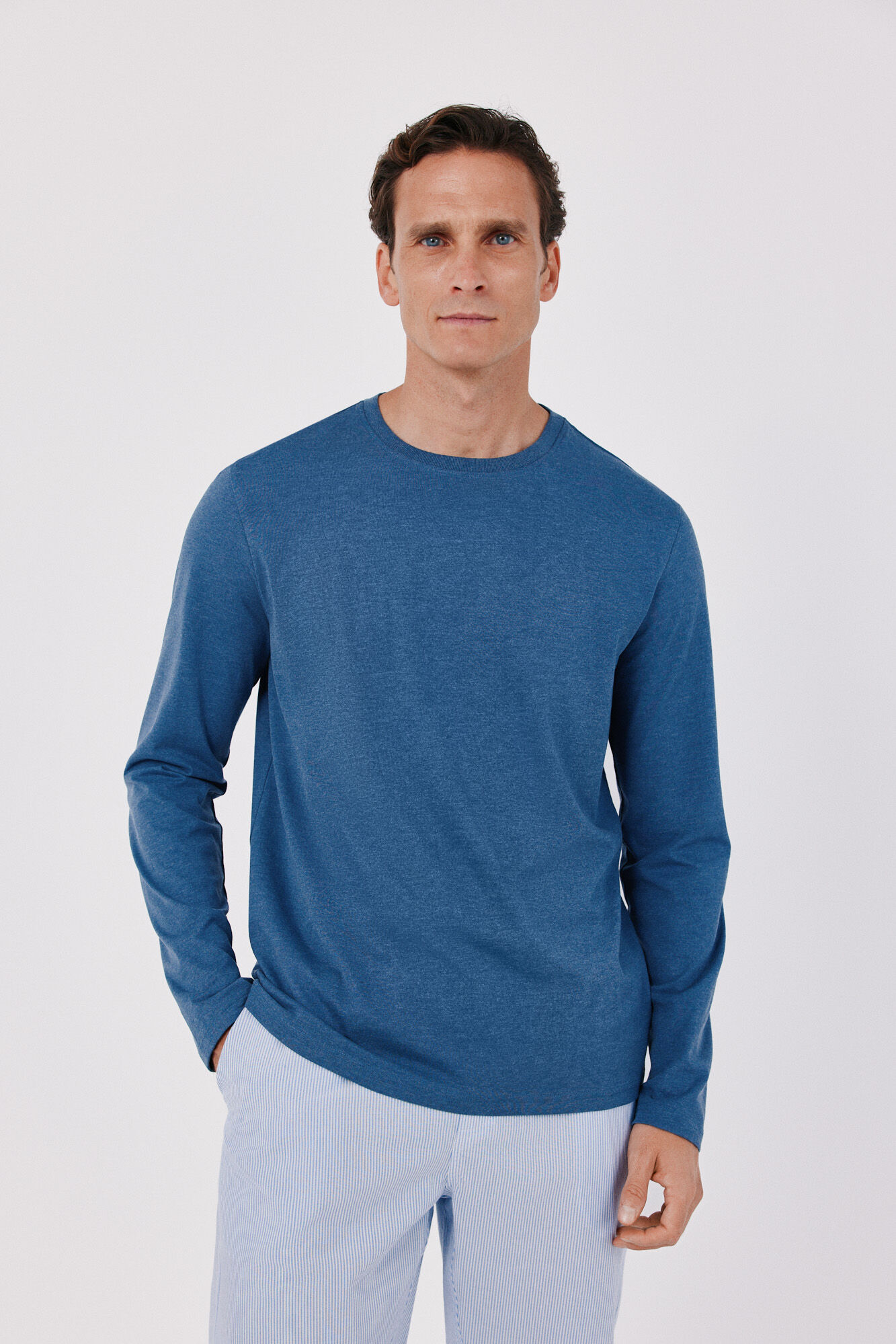 Cortefiel Jersey-knit and fabric pyjamas set Blue