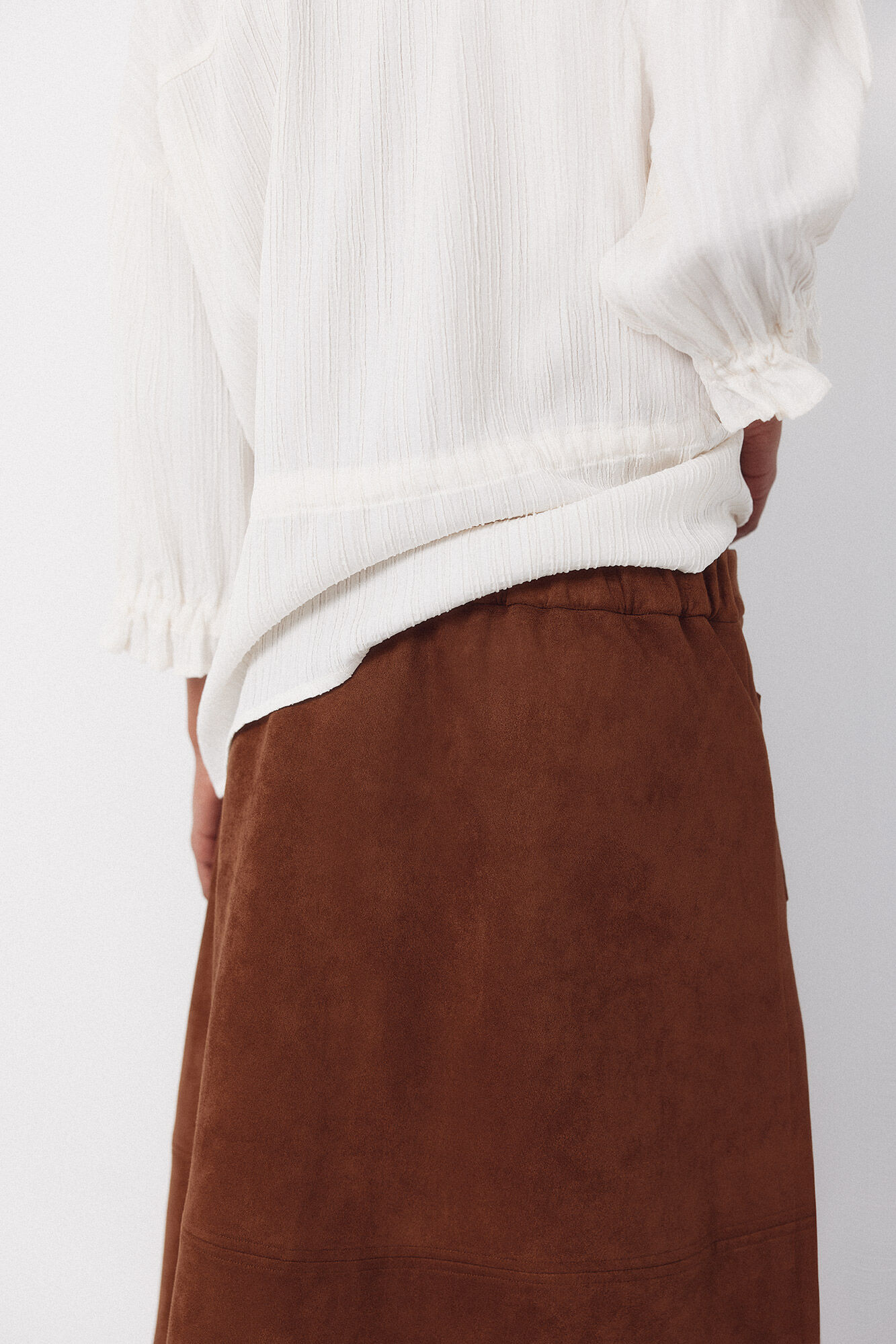 Cortefiel Flared suede skirt Dark brown