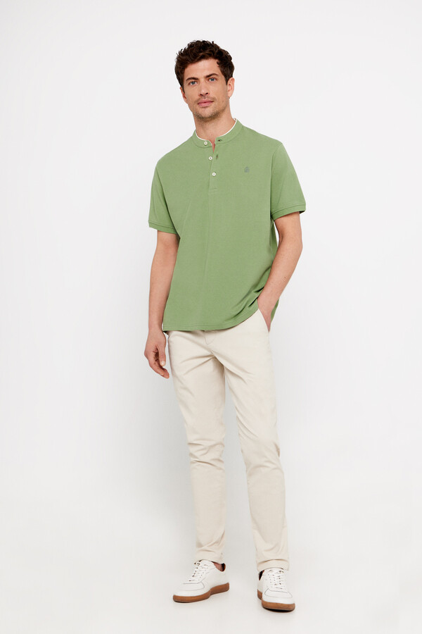 Cortefiel Mandarin collar polo shirt Green