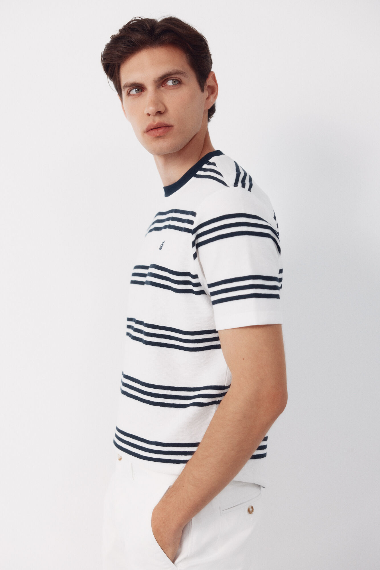 Cortefiel Striped structure T-shirt White